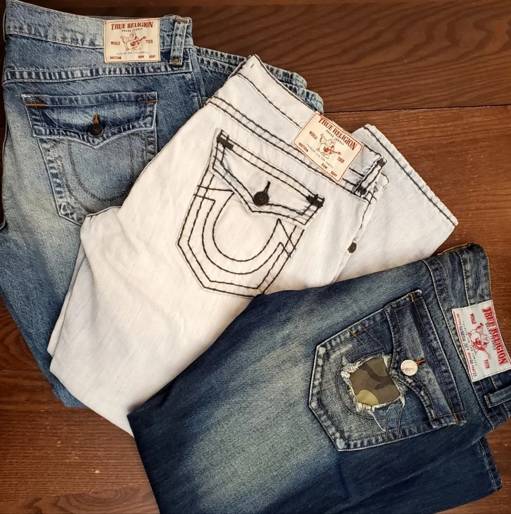 True Religion Ricky Relaxed Straight Flap Jeans Men's 40 Distressed‎ Y2K